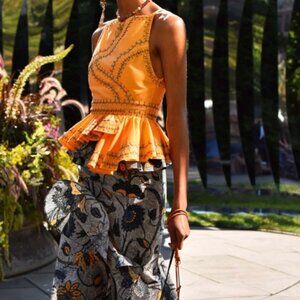 NWOT RARE ULLA JOHNSON PILAR 100% COTTON POPLIN PAPAYA ORANGE TOP BLOUSE M $495